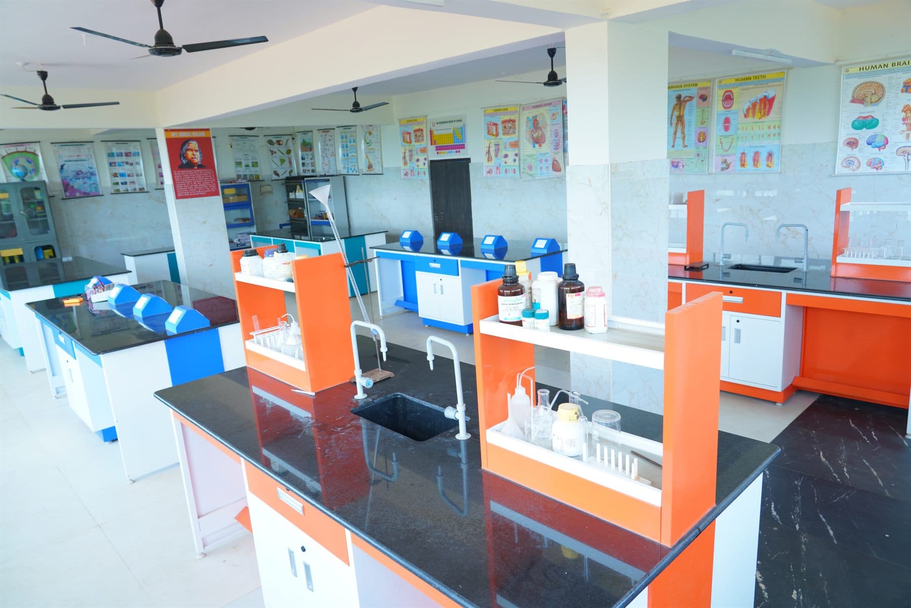 Equipped science laboratory with experiment tables